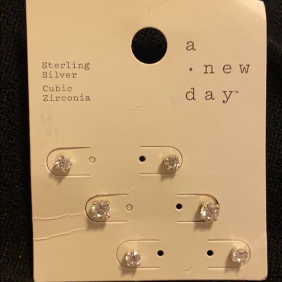 Sterling Silver Trio of CZ Earrings - Picture 2 of 4